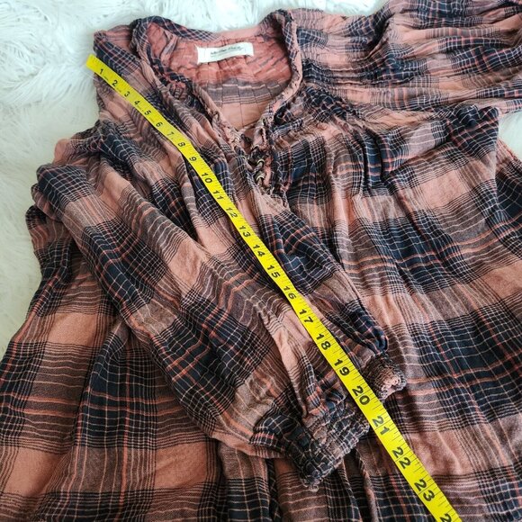 Free People Cloudbreaker Plaid Tunic Oversized Lace Up Pullover Small Balloon‎ - Picture 10 of 14